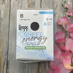 Sheer Energy Medium Leg Support Control Top Tights Pantyhose 2-Pack Size B